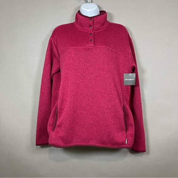 Eddie Bauer Pink Fleece Pullover Snap Neck Ling Sleeve Jacket - Picture 1 of 15